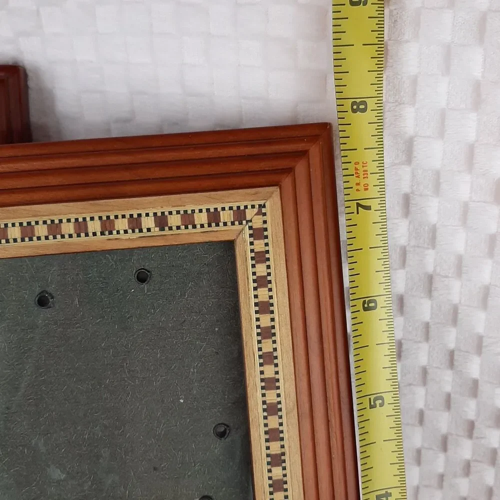 Vintage Set of 2 Photo Frames Wood Inlay Glass for Pictures 7 x 5 inch Freestand